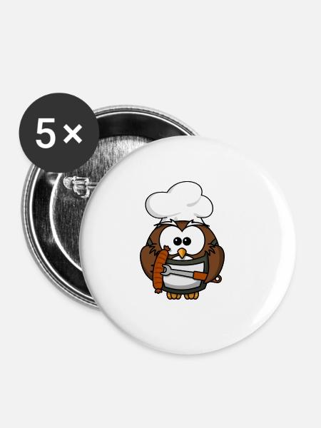 Eule Koch - Buttons klein 25 mm (5er Pack) - Weiß