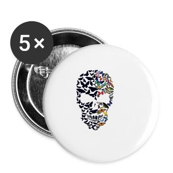 tete de mort papillon skull forme crane coter fant - Lot de 5 petits badges (25 mm) - blanc - Devant