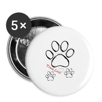 Pfote Tatze Hund True Love - Buttons klein 25 mm (5er Pack) - Weiß - Vorne
