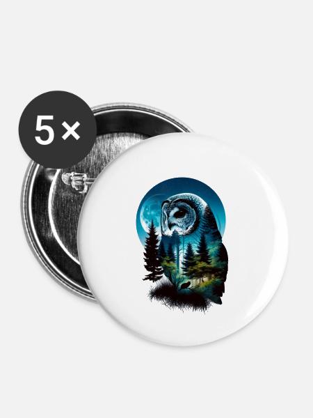 Nature in Owl Pattern - Buttons klein 25 mm (5er Pack) - Weiß