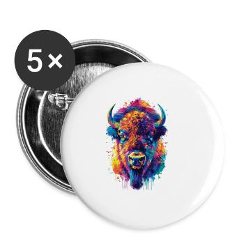 Bunter Bison Abstrakte Tierkunst Wildnis - Buttons klein 25 mm (5er Pack) - Weiß - Vorne