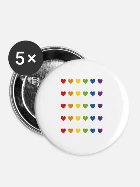 Regenbogen-Pride-Herzen - Buttons klein 25 mm (5er Pack) - Weiß