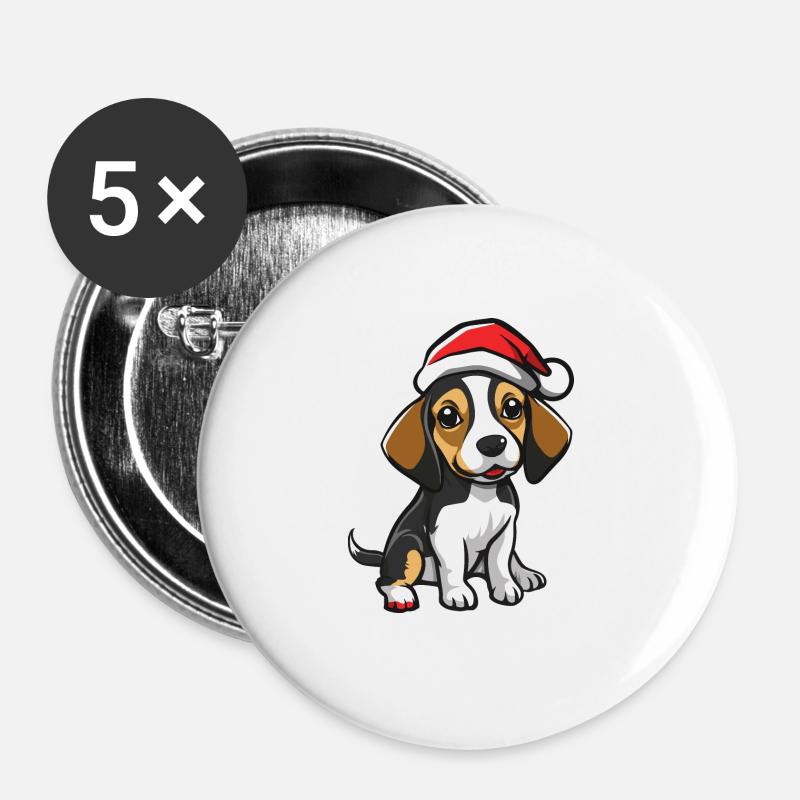 Beagle Hund Weihnachten - Buttons klein 25 mm (5er Pack) - Weiß