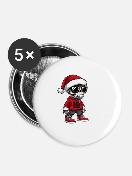 Skelett Weihnachten X-Mas - Buttons klein 25 mm (5er Pack) - Weiß