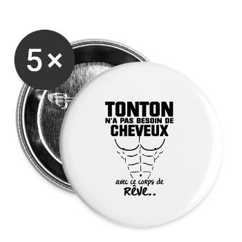 TONTON n'a pas besoin de cheveux - Lot de 5 petits badges (25 mm) - blanc - Devant