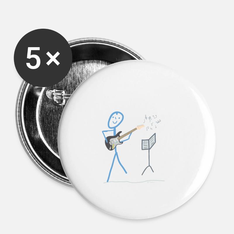 E Gitarre Strichmännchen Bass Musik Rock - Buttons klein 25 mm (5er Pack) - Weiß