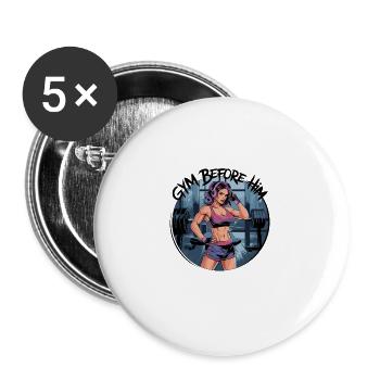 Gym Before Him für Sportliche Frauen - Buttons klein 25 mm (5er Pack) - Weiß - Vorne