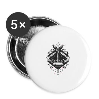 Viking Tribal Axe Runes Art avec des corbeaux et - Lot de 5 petits badges (25 mm) - blanc - Devant