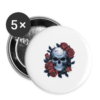 Totenkopf mit Rosenblüten - Buttons klein 25 mm (5er Pack) - Weiß - Vorne