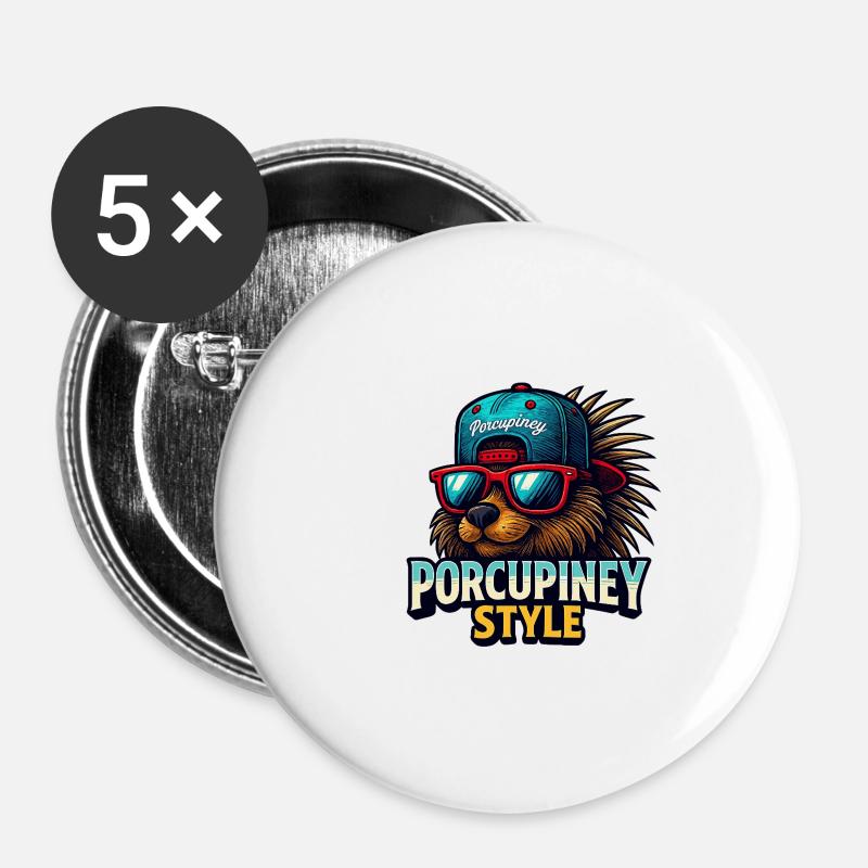 STYLE PORC-ÉPIC - Lot de 5 petits badges (25 mm) - blanc