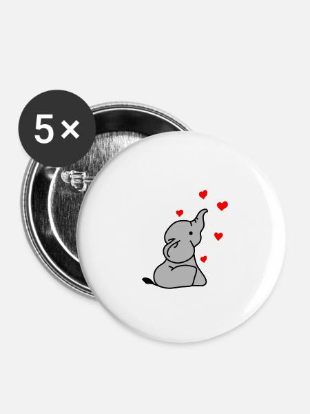 Elefant Herz Liebe - Buttons klein 25 mm (5er Pack) - Weiß
