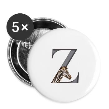 Letter Z, Zebra Africa Animal - Buttons small 1''/25 mm (5-pack) - white - Front