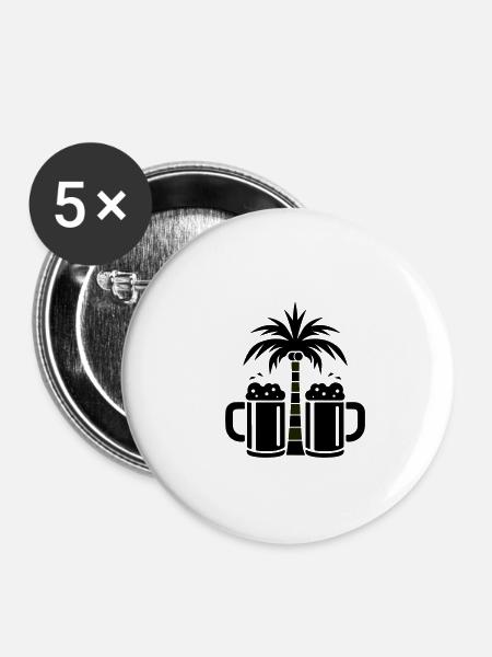 Bier Palmen Strand - Buttons klein 25 mm (5er Pack) - Weiß