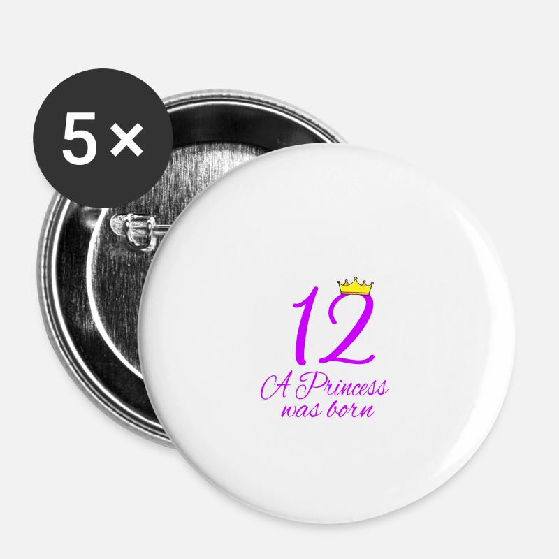 12 anniversaire de la princesse né - Lot de 5 petits badges (25 mm) - blanc