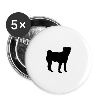 Mops Silhouette - Buttons klein 25 mm (5er Pack) - Weiß - Vorne