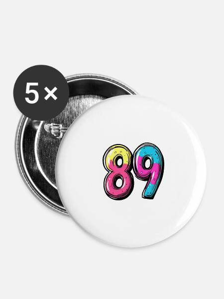 89 Zahl Comic - Buttons klein 25 mm (5er Pack) - Weiß