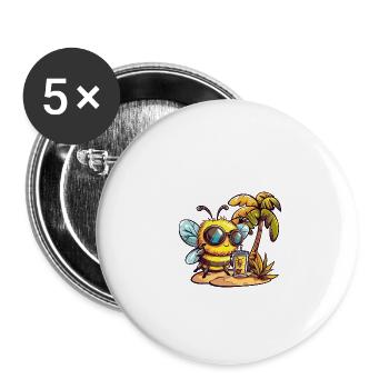 Bee Summer Holiday - Buttons small 1''/25 mm (5-pack) - white - Front