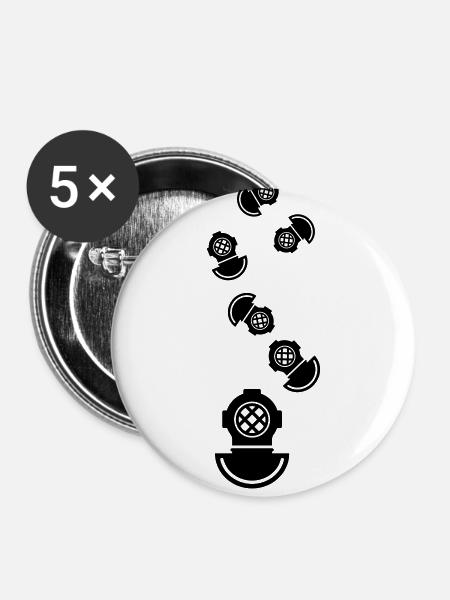 Taucherhelm Tauchen symbol - Buttons klein 25 mm (5er Pack) - Weiß