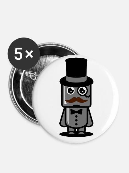 Gentleman Roboter - Buttons klein 25 mm (5er Pack) - Weiß