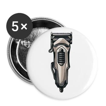 Tondeuse à cheveux Coiffeur - Lot de 5 petits badges (25 mm) - blanc - Devant