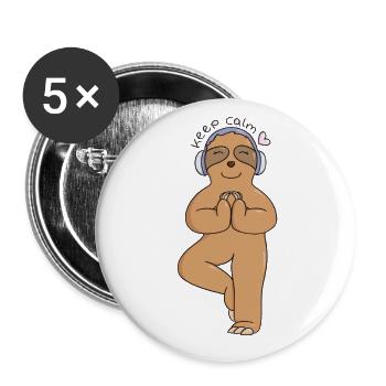 Paresseux faisant du yoga - restez calme - Lot de 5 petits badges (25 mm) - blanc - Devant