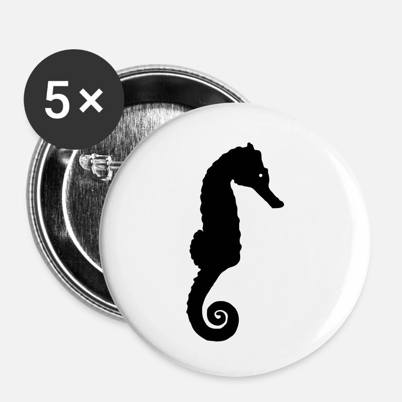 cheval de mer - Lot de 5 petits badges (25 mm) - blanc