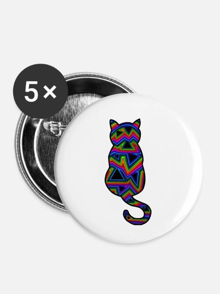 Psychedelische Katze - Buttons klein 25 mm (5er Pack) - Weiß