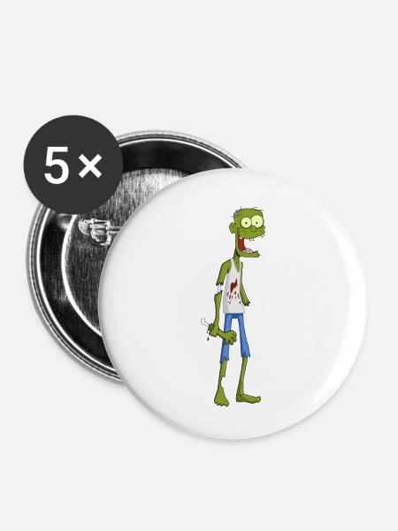 Zombie - Buttons klein 25 mm (5er Pack) - Weiß