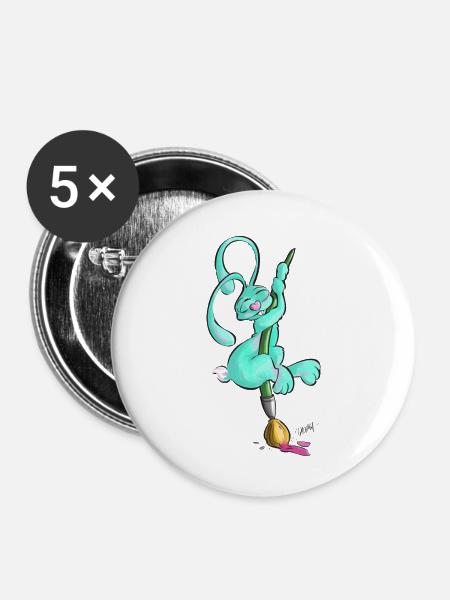 Zeichnerbunny mit Pinsel - Buttons klein 25 mm (5er Pack) - Weiß