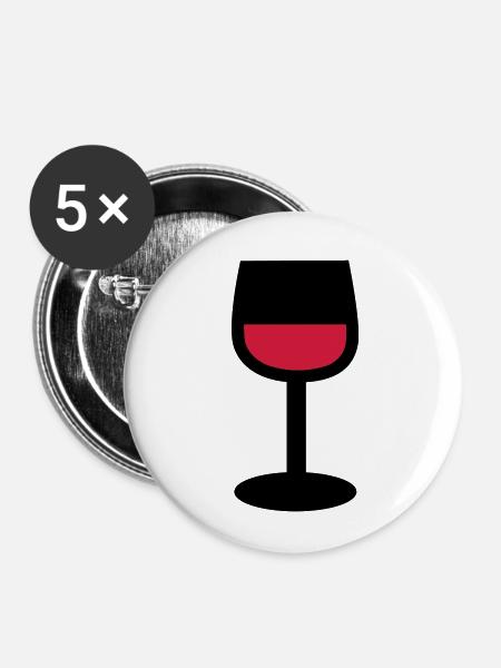Wein Glas - Buttons klein 25 mm (5er Pack) - Weiß