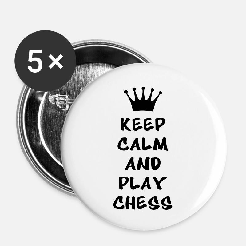 KEEP CALM AND PLAY CHESS - Buttons klein 25 mm (5er Pack) - Weiß