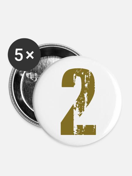 2 - Nummer - Buttons klein 25 mm (5er Pack) - Weiß