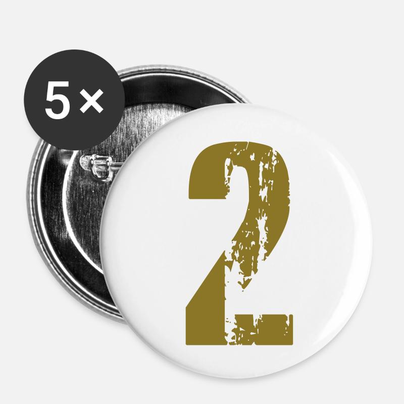 2 - Nummer - Buttons klein 25 mm (5er Pack) - Weiß