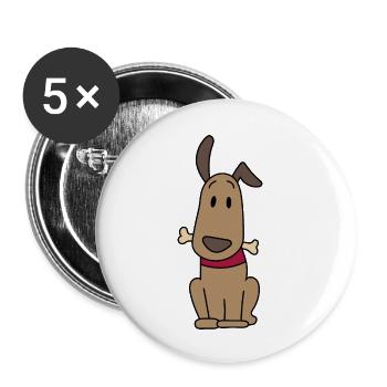 Chien avec os - Lot de 5 petits badges (25 mm) - blanc - Devant