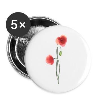 Flower: red poppy - Buttons small 1''/25 mm (5-pack) - white - Front