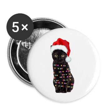 Süße Katzen Xmas Kätzchen Weihnachtsoutfit - Buttons klein 25 mm (5er Pack) - Weiß - Vorne