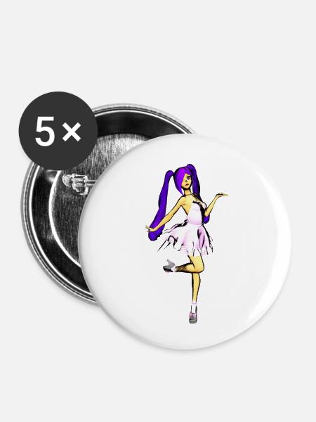 Manga Mädchen - Buttons klein 25 mm (5er Pack) - Weiß