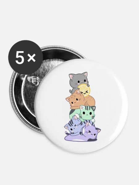 Regenbogen Katzen Haufen - Buttons klein 25 mm (5er Pack) - Weiß