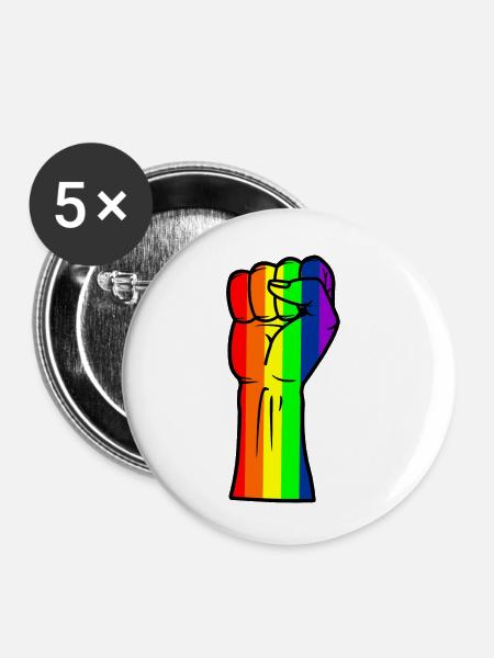 Regenbogen-Handfaust - Buttons klein 25 mm (5er Pack) - Weiß