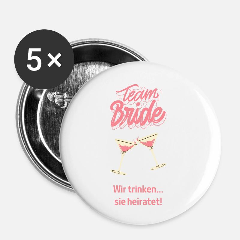 Team Bride - Buttons klein 25 mm (5er Pack) - Weiß
