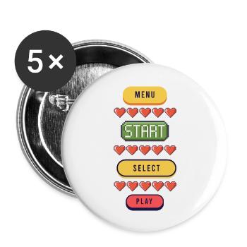Menu Démarrer Sélectionner Jouer - T-Shirt Gaming - Lot de 5 petits badges (25 mm) - blanc - Devant