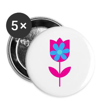 Motif Tulipe rose et fleur bleue pop et fun - Lot de 5 petits badges (25 mm) - blanc - Devant