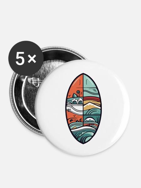 Surfbrett - Buttons klein 25 mm (5er Pack) - Weiß