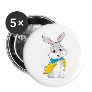 Un mignon lapin souriant porte un drapeau ukrainien - Lot de 5 petits badges (25 mm) - blanc - Devant