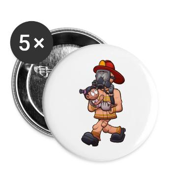 Un pompier de dessin animé sauve une petite fille - Lot de 5 petits badges (25 mm) - blanc - Devant