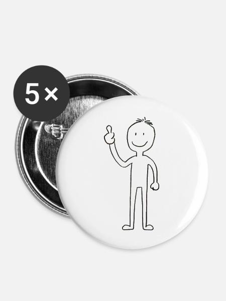 Strichmännchen mit Daumen Hoch - Buttons klein 25 mm (5er Pack) - Weiß
