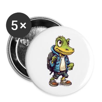 Dessin animé de crocodile mignon - Lot de 5 petits badges (25 mm) - blanc - Devant