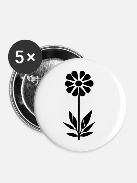 Blume mit Stiel - Buttons klein 25 mm (5er Pack) - Weiß