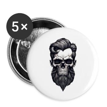 Rockabilly Skull Man with Beard Black White - Buttons small 1''/25 mm (5-pack) - white - Front