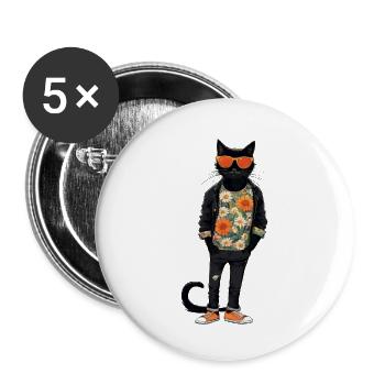 Cool Cat - Buttons small 1''/25 mm (5-pack) - white - Front